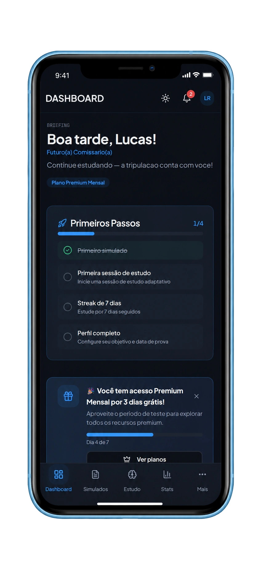 Painel da plataforma DecolaCerto no celular